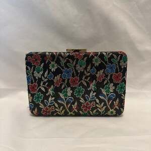 Conrich Chicago Gold Lame Brocade Floral Box Clutch